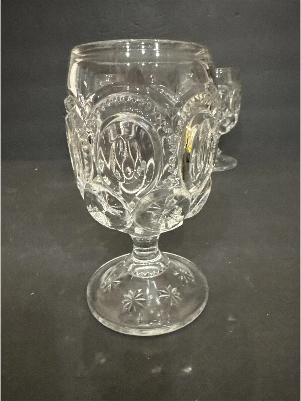 Vintage LE Smith (3) Moon & Stars Clear Glass Water Goblets 5.75” H By 3.25” W